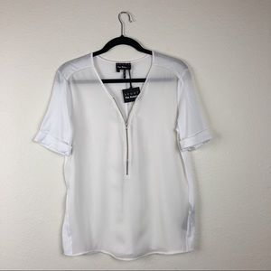 The Kooples Sport: Silk Short Sleeve Zip-Front Top